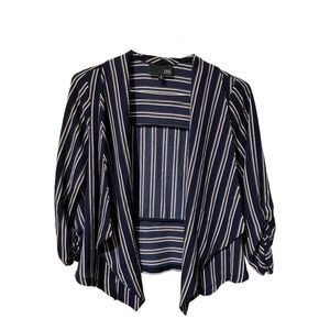 KAII Womens Navy Blue Striped Open Front Draped Blazer Jacket Size M